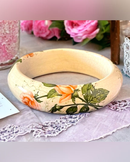 Victorian Porcelain hand painted flower bangle bracelet Antique