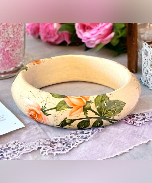 Victorian Porcelain hand painted flower bangle bracelet Antique