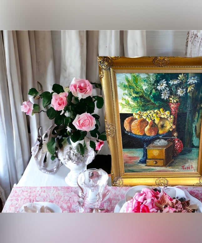 Antique Still life oil painting Gold frame signed