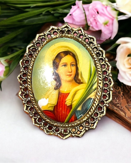 Vintage WMAC Ceramic Large religious Catholic Saint Cameo Brooch pendant