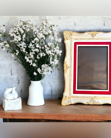 Large heavy Ornate wood frame 1940s red velvet gold white painted