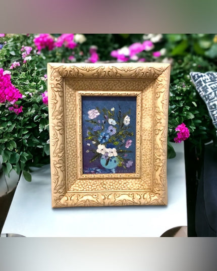 Vintsge  SM Flower painting Ornate wood frame artist signed