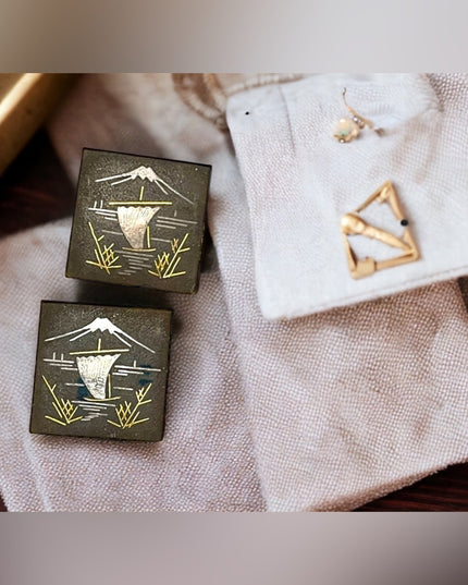 Vintage 1960s AMITA Damascene Sailboat gold plated cufflinks