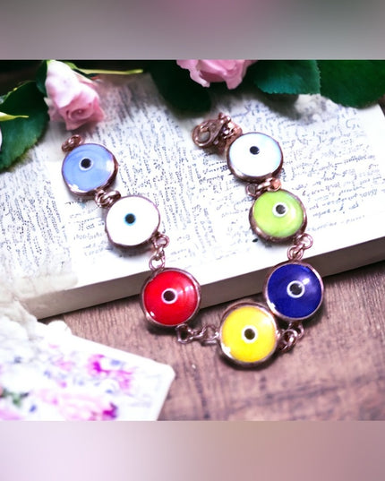 Sterling silver large glass evil eye bracelet