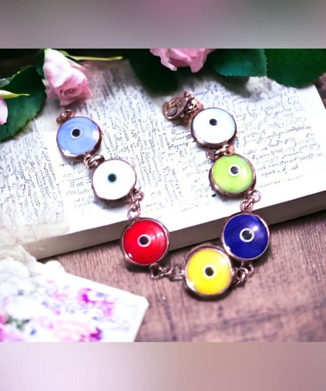 Sterling silver large glass evil eye bracelet