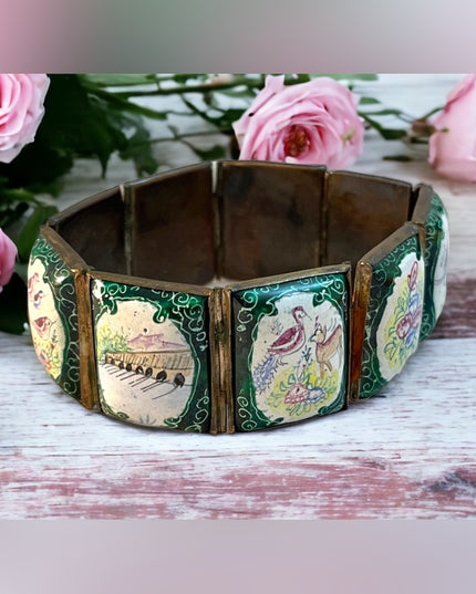 Antique ceramic Handmade Persian Story book bracelet brass