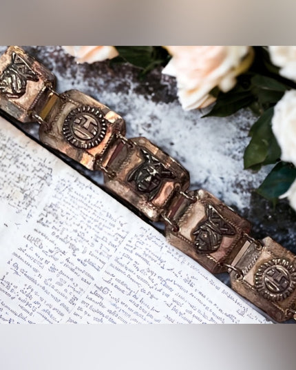 Vintage Sterling silver Peru Bracelet Gods sun Symbols