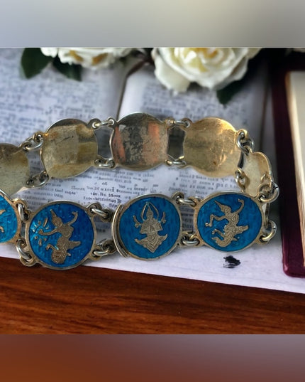 Vintage Sterling silver blue enamel 925  enamel Siam bracelet