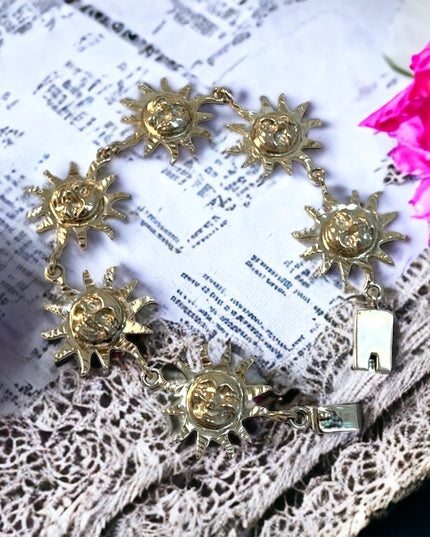 VTG sterling  925 Mexico Heavy Sun Zodiac chunky bracelet