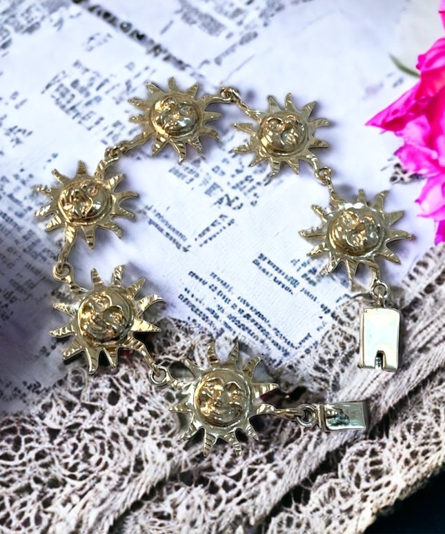 VTG sterling  925 Mexico Heavy Sun Zodiac chunky bracelet