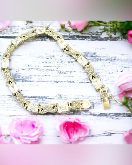 Sterling silver crystal fancy marcasite bracelet VTG