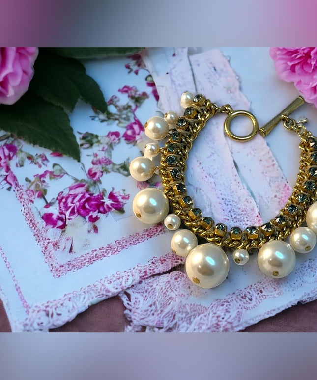 Kenneth Cole Faux Large chunky bead Pearl blue rhinstone bracelet