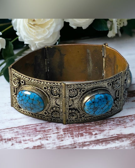 Silver filagree victorian blue glass fancy bangle