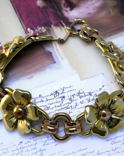 Kreisler gold  filled Vintage thick heavy flower bracelet 1950s