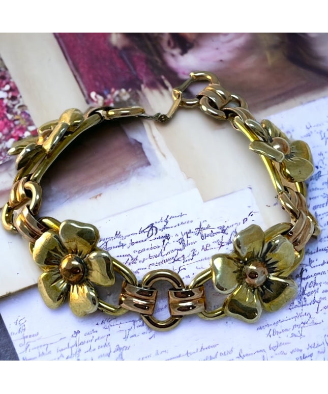 Kreisler gold  filled Vintage thick heavy flower bracelet 1950s