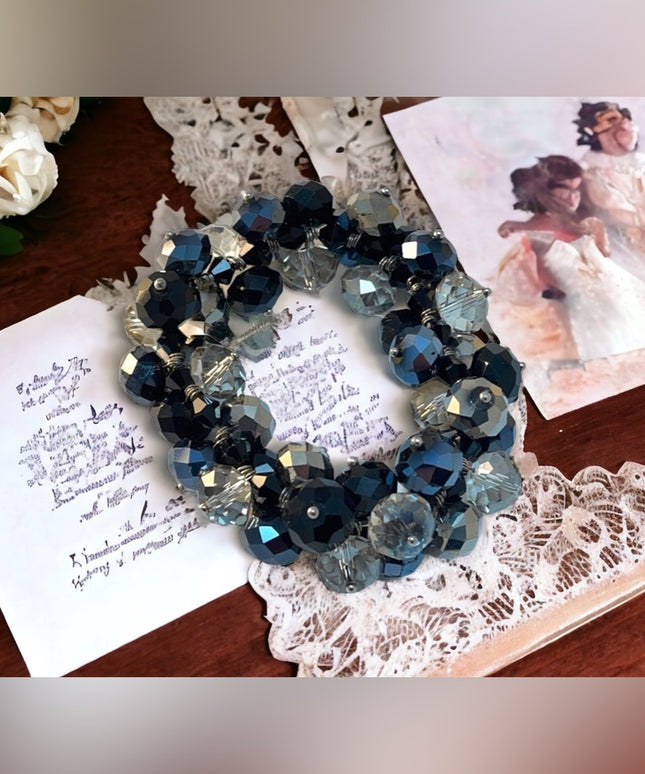 Ali Khan New York Crystal cluster bracelet Black & clear fancy design cha cha