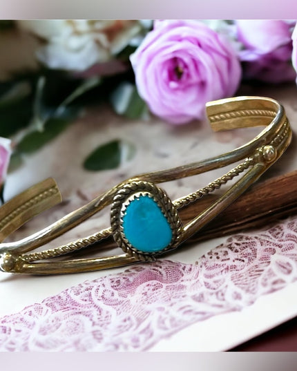 Vintage 1960s Sterling silver bangle turquoise southwestern style 925 cuff