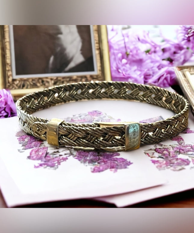 Lovely Antiqued ATI 925 Thai Braided buckle bangle bracelet sterling silver