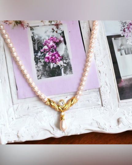 Vintage Napier Faux pearl necklace choker 18”