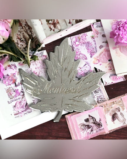 Vintage sterling silver MONTREAL Maple leaf brooch large