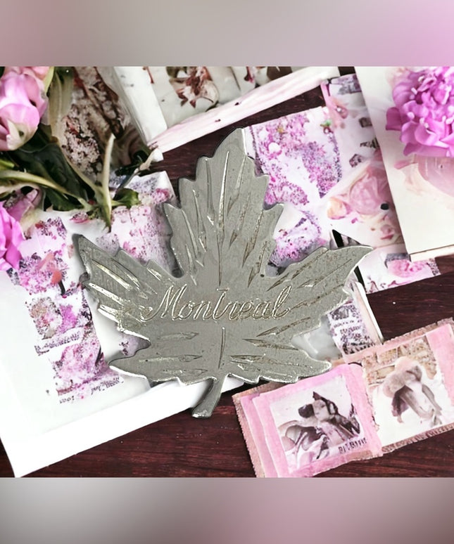Vintage sterling silver MONTREAL Maple leaf brooch large