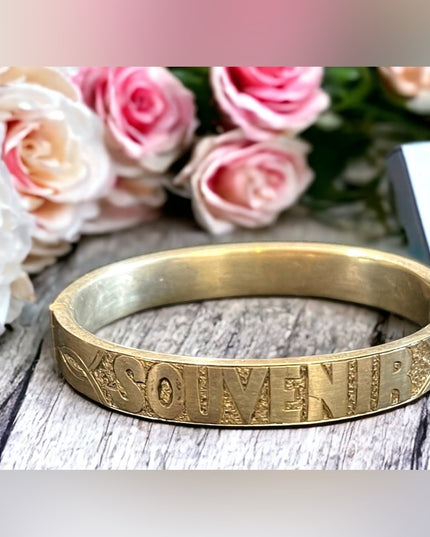 Antique sterling silver 925 SOUVENIER Mourning bracelet bangle England etched