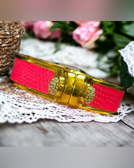 Kara Ross pink leather rhinstone gold finsh magnetic bangle