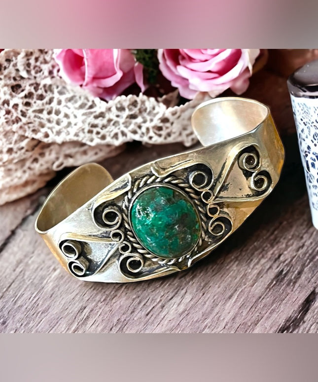 Vintage J Comes Taxco Mexico 925 turquoise cuff bracelet RARE handmade