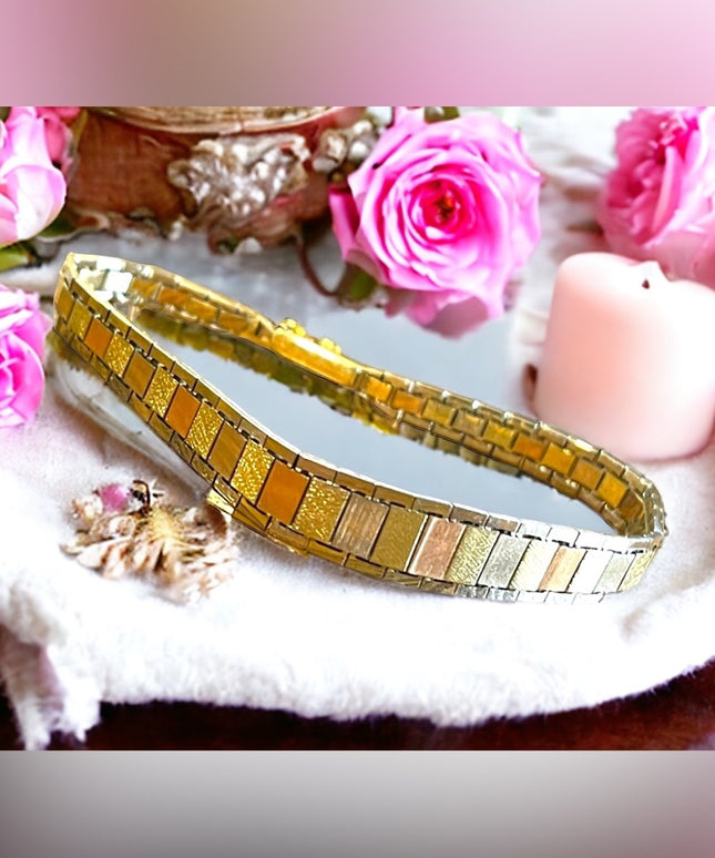 Vintage Thick Heavy 14k Gold Italy Tri color Cleopatra bracelet