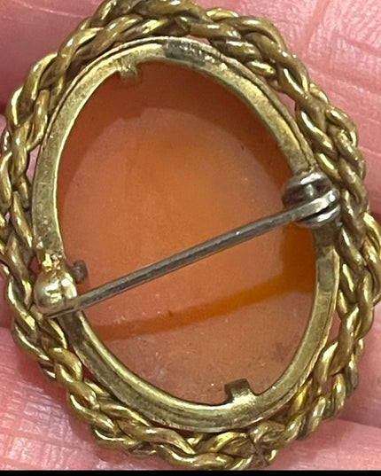 Vintage Mid Century Carved shell Cameo brooch gold wash