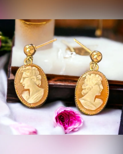 Vintage sterling silver GF shell cameo earrings pierced