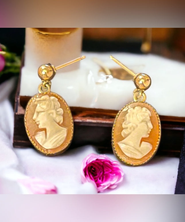 Vintage sterling silver GF shell cameo earrings pierced