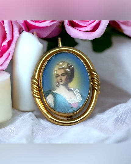 Vintage 14k GF gold handpainted Cameo brooch