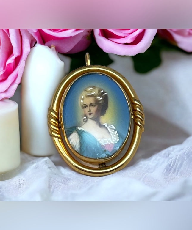 Vintage 14k GF gold handpainted Cameo brooch
