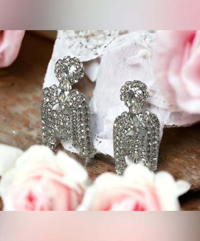 Vintage Weiss 1960s Crystal sparkle dangle fancy party gala clip on earrings