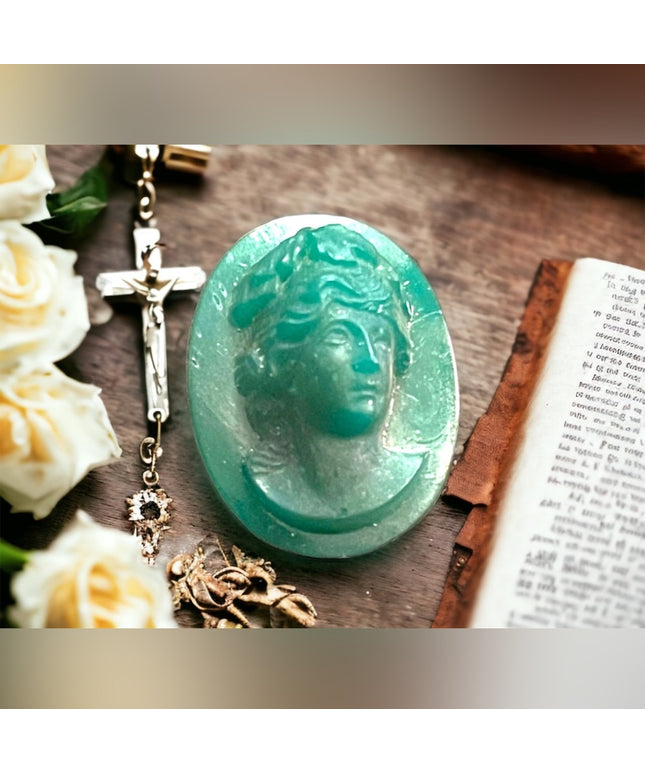 Antique Green agate glass carved rare Unset unframed high relief cameo