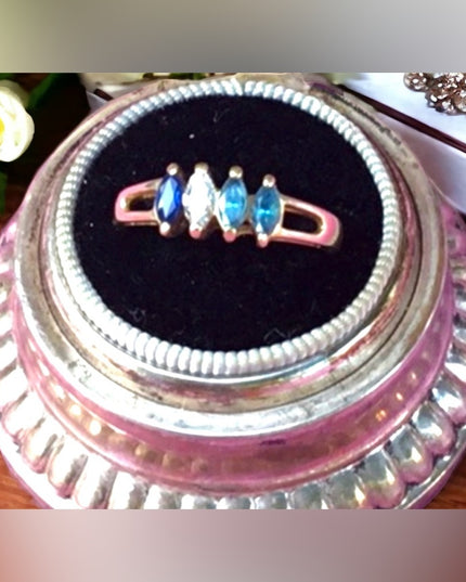 10k solid gold diamond zircon sapphire anniversary ring