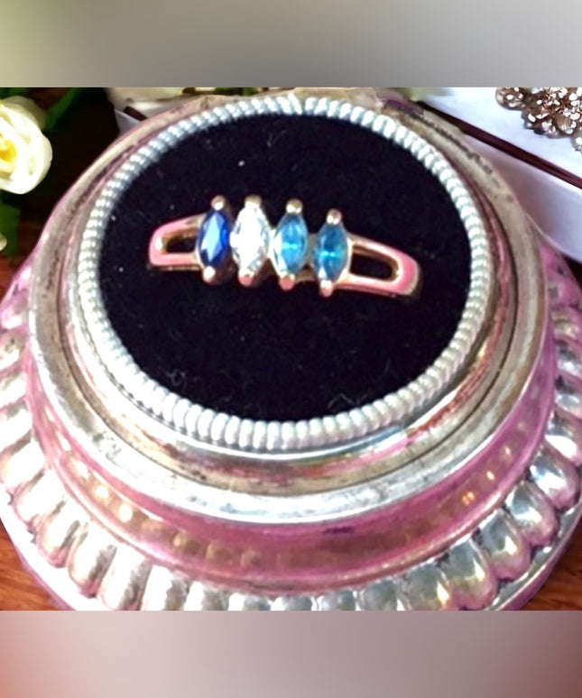 10k solid gold diamond zircon sapphire anniversary ring