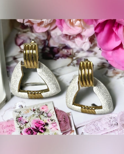 Vintage 1980s Butler silver & gold geometric dangle clip on earrings FAC