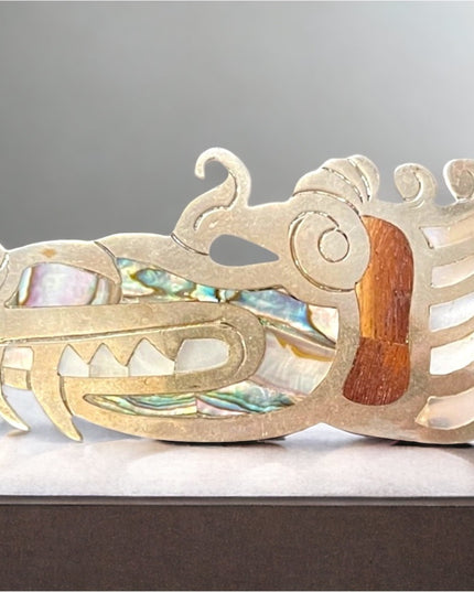 Vintage Alpaca Mexixo Abalone LG Dragon brooch pendant RARE