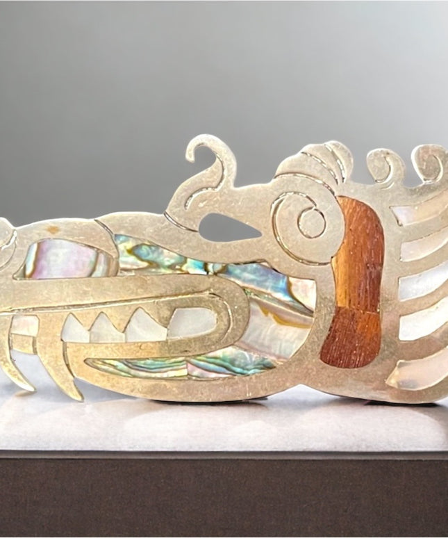 Vintage Alpaca Mexixo Abalone LG Dragon brooch pendant RARE