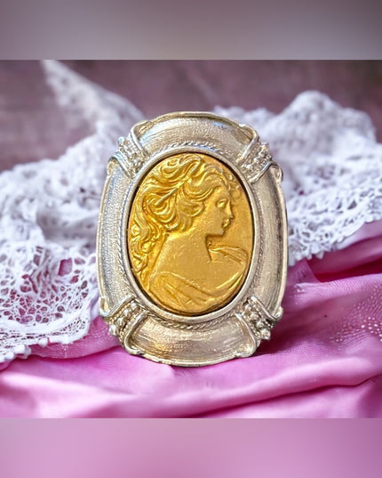 Averil Gold & silver tone metal Cameo LARGE brooch