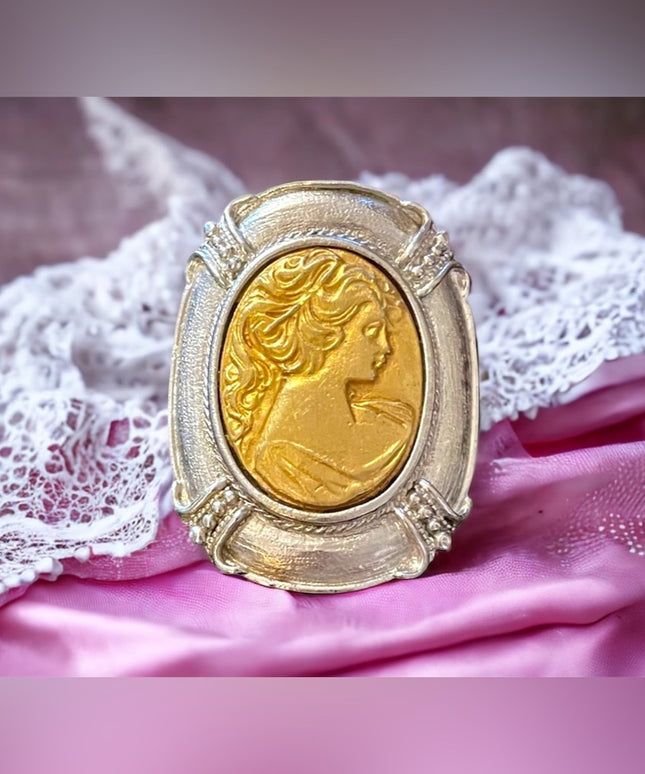 Averil Gold & silver tone metal Cameo LARGE brooch
