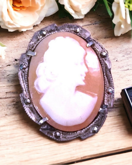 Vintage silver 800 shell cameo brooch