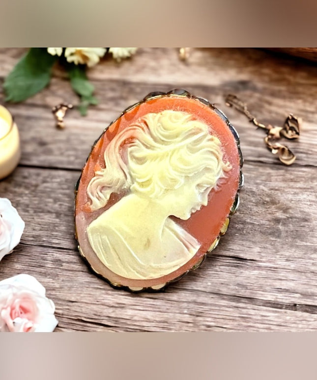 Vintage Resin plastic silver finish CAMEO brooch