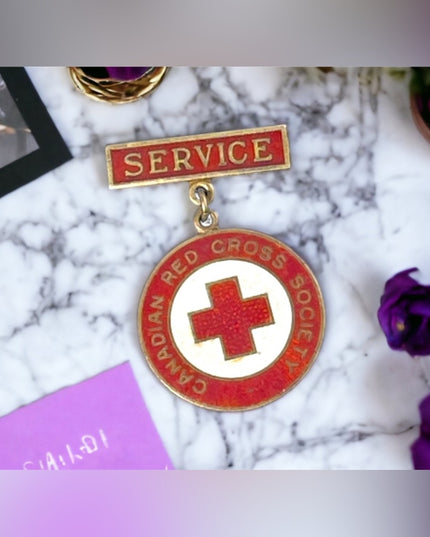 Vintage 1949 Red Cross Nurses service brooch STERLING silver Red white enamel