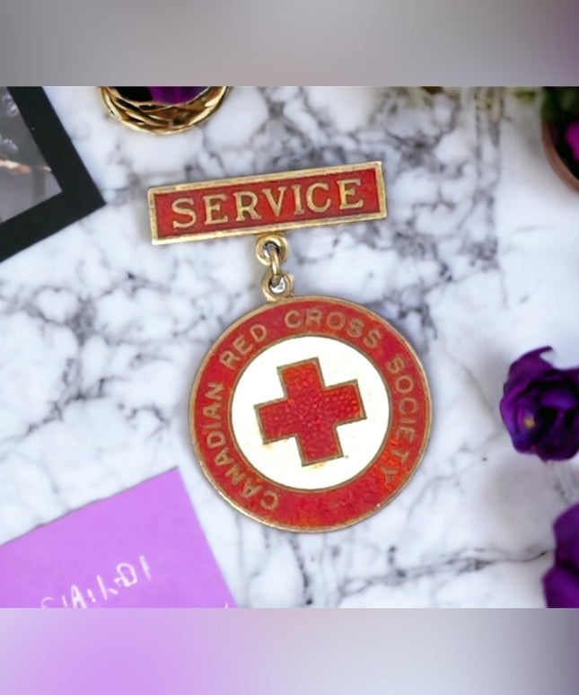 Vintage 1949 Red Cross Nurses service brooch STERLING silver Red white enamel