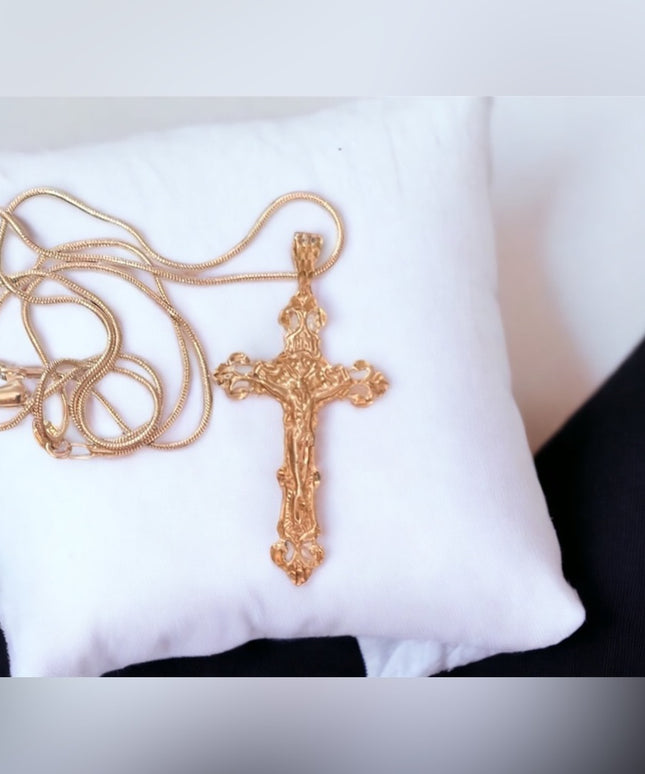 Sterling silver large crucifix cross necklace Fancy religious