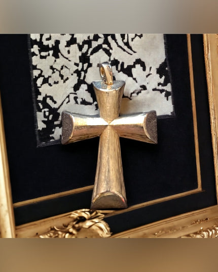 Vintage brushed gold large cross necklace pendant