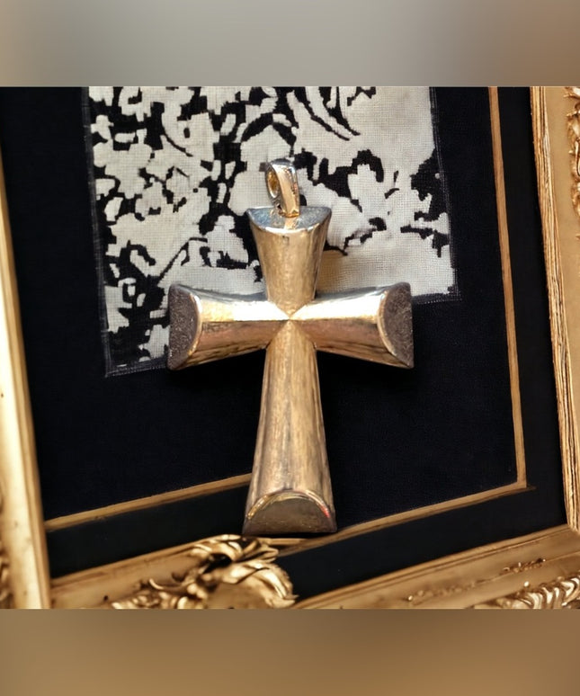 Vintage brushed gold large cross necklace pendant